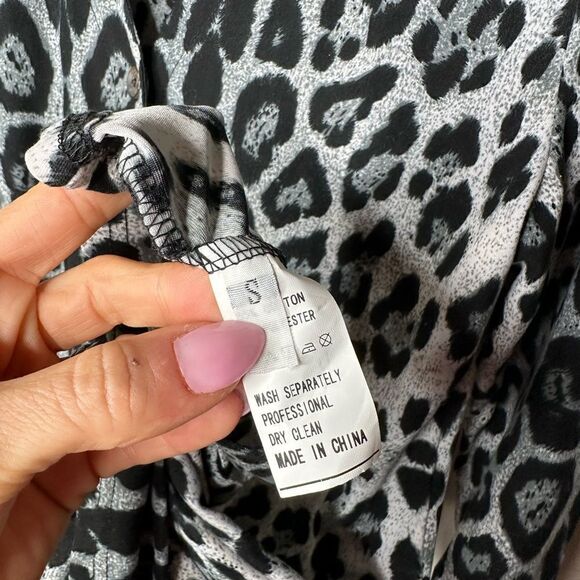 Grey Leopard Button Front Top (Small) - Picture 2 of 4